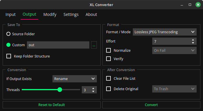 Output tab